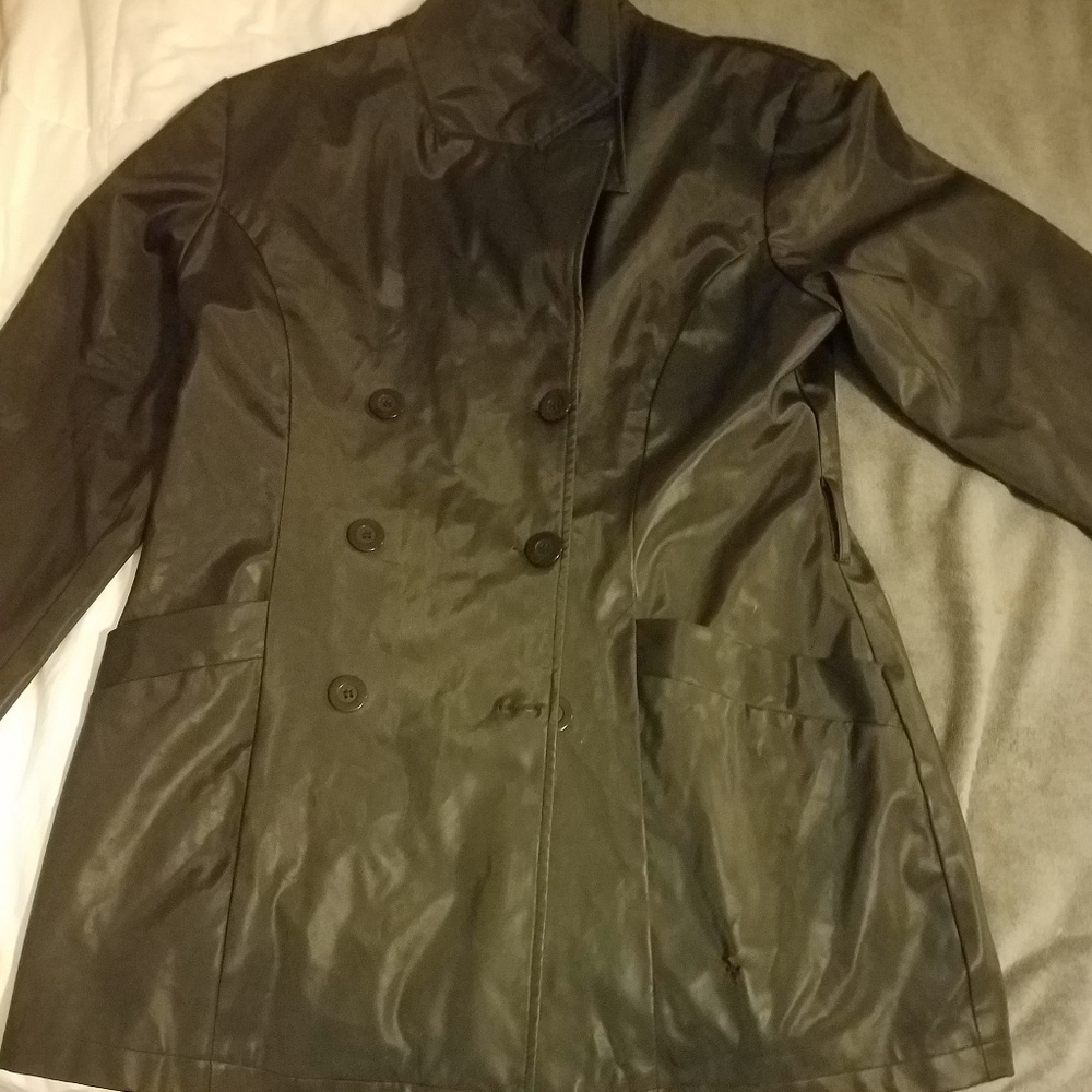 Medium womens Black faux leather duffle coat